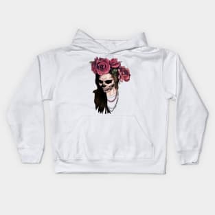 Skull face woman and roses Kids Hoodie